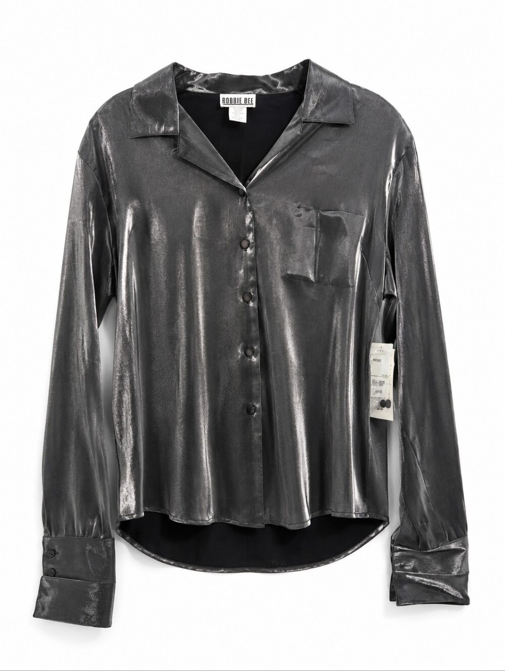 Vintage Robbie Bee Metallic Silver Blouse NWT Large Made in USA Y2K Shimmer